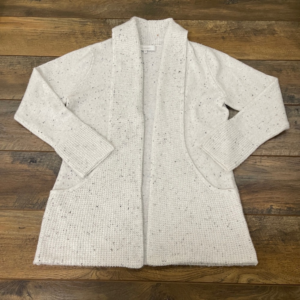 Verve Ami Womens Small White Speckled Open Front Shawl Collar Cardigan Sweater